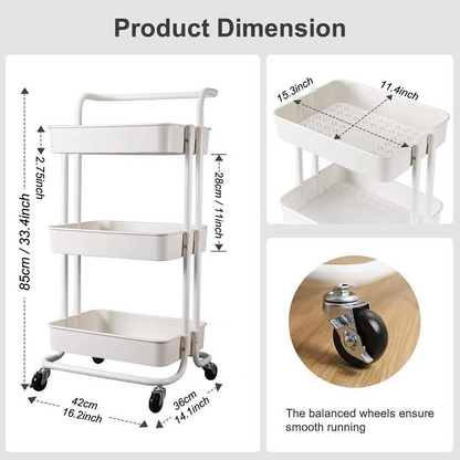 3-Tier Rolling Storage Organizer – Multi-Purpose Utility Trolley for Home & Office