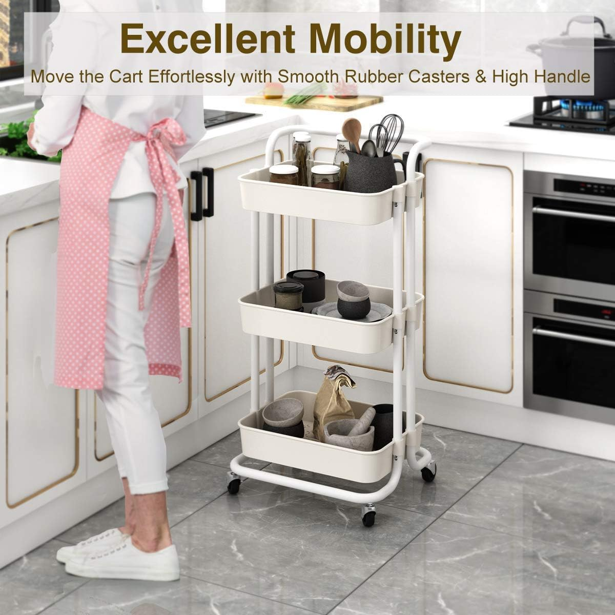 3-Tier Rolling Storage Organizer – Multi-Purpose Utility Trolley for Home & Office