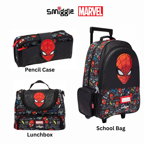 Spider-Man School Bag Set – Trolley Backpack + Lunchbox + Pencil Case (Official Smiggle)