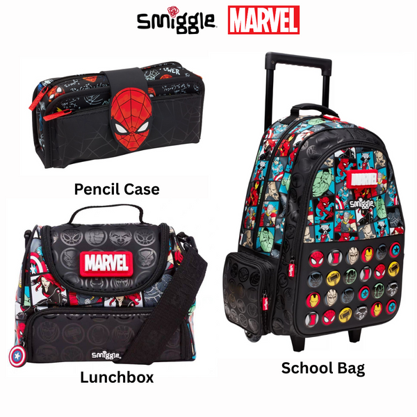 Marvel Avengers School Bag Set – Trolley Backpack + Lunchbox + Pencil Case (Official Smiggle)