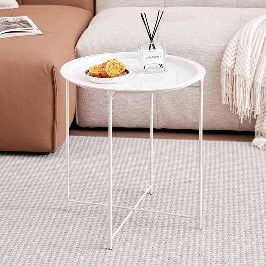 Modern Round Metal Side Table with Removable Tray